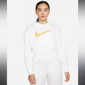 Nike Women's White Oversized Hoodie with Yellow Swoosh